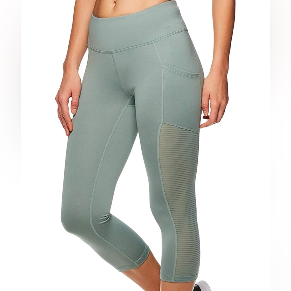 Reebok Womens Focus Capri Compression Athletic Pants Leggings Green Sx XS